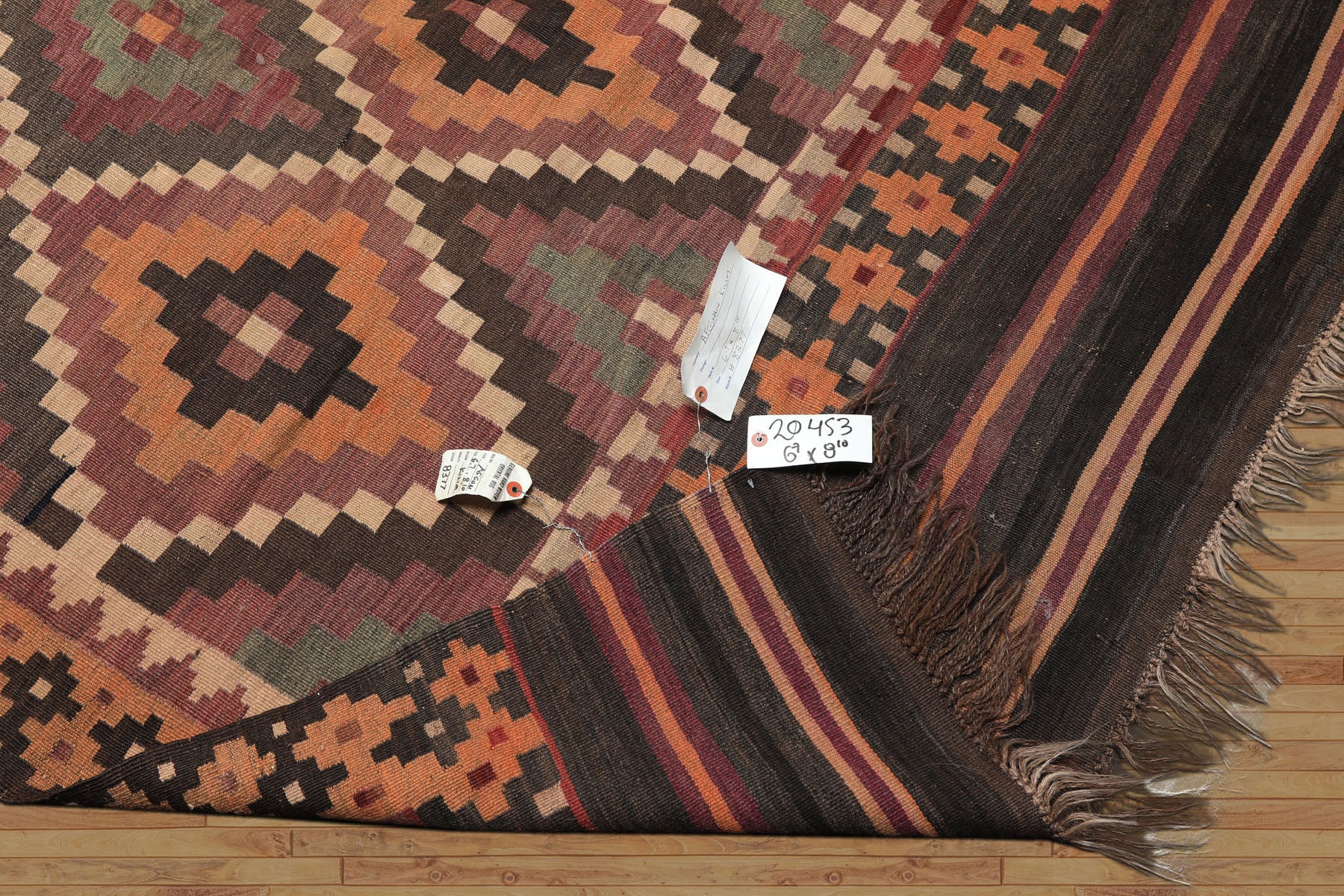 7x9 Aubergine, Gray, Peach Color Hand Woven Afghan Kilim Wool Southwestern Oriental Rug