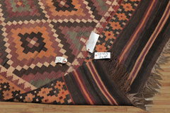 7x9 Aubergine, Gray, Peach Color Hand Woven Afghan Kilim Wool Southwestern Oriental Rug