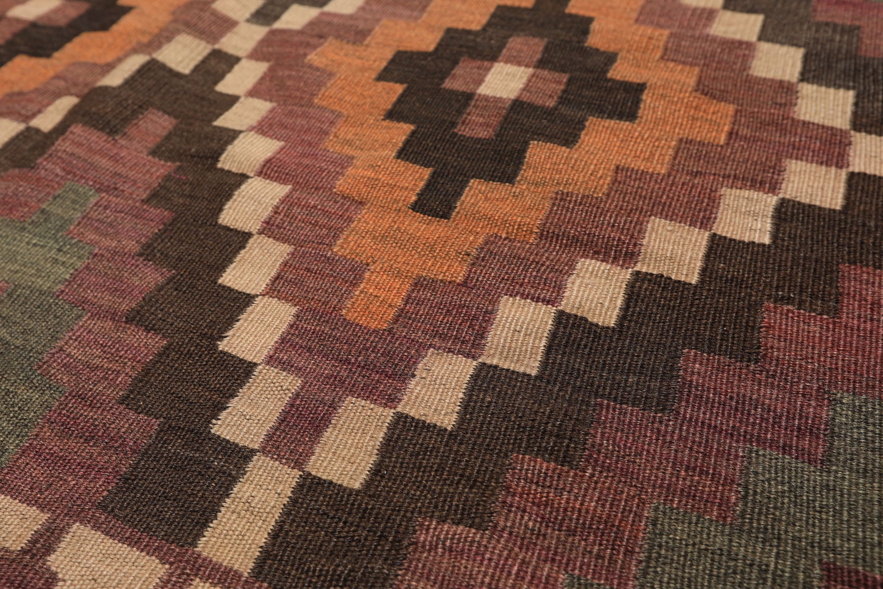 7x9 Aubergine, Gray, Peach Color Hand Woven Afghan Kilim Wool Southwestern Oriental Rug