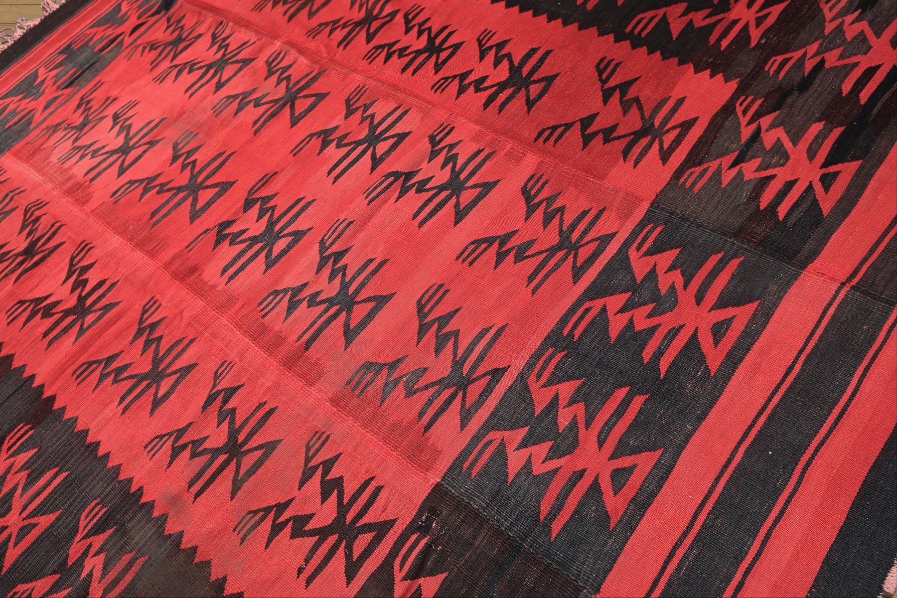 7x9 Red, Charcoal, Brown Color Hand Woven Turkish Kilim Wool Southwestern Oriental Rug