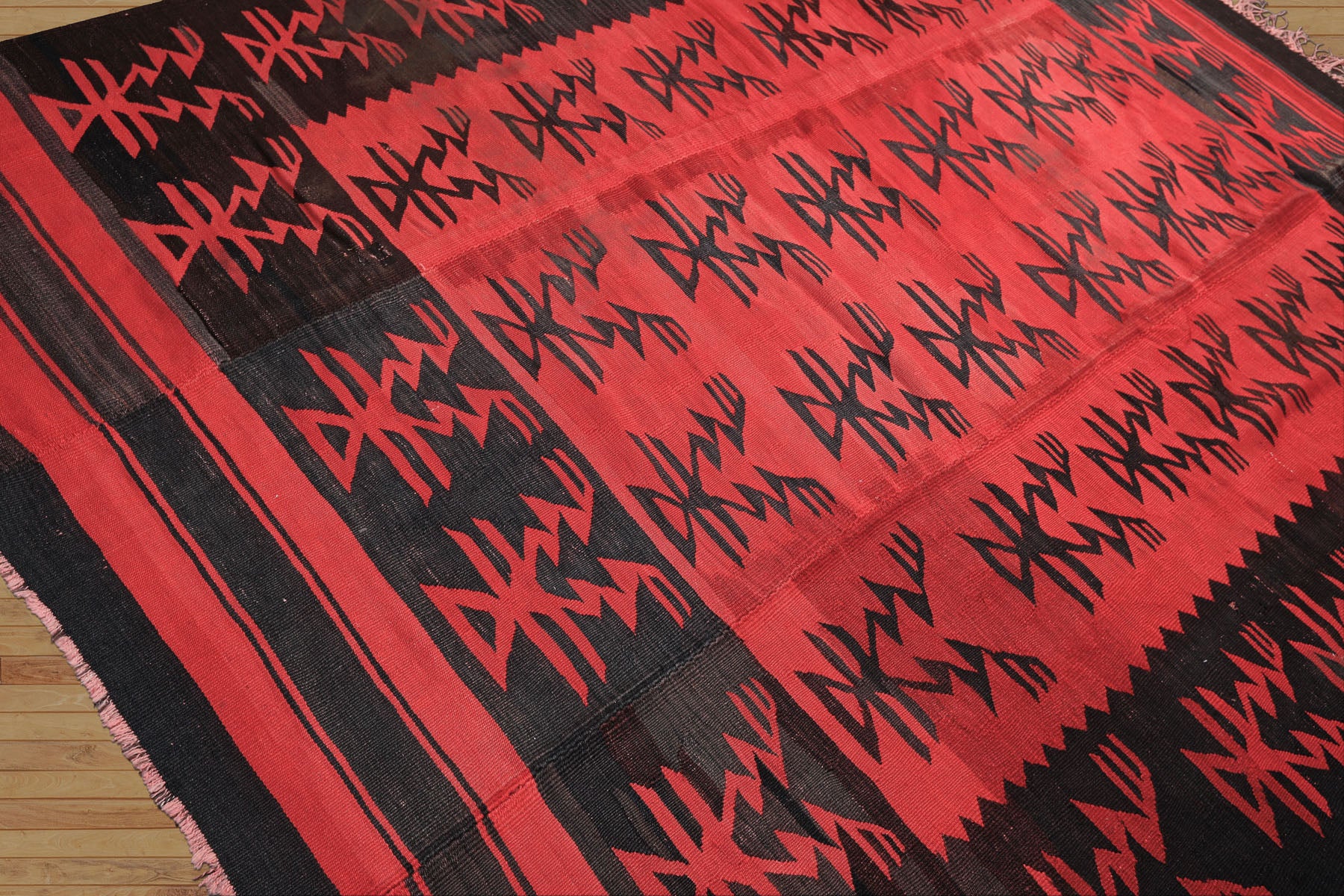 7x9 Red, Charcoal, Brown Color Hand Woven Turkish Kilim Wool Southwestern Oriental Rug