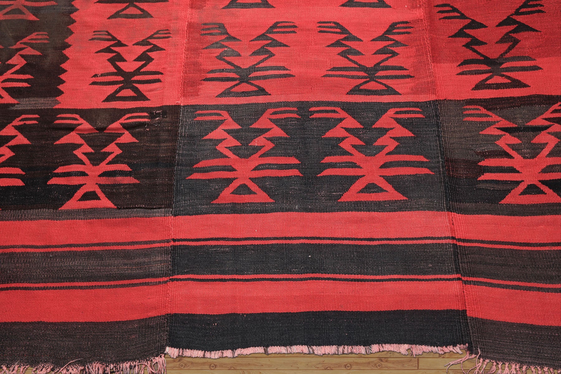 7x9 Red, Charcoal, Brown Color Hand Woven Turkish Kilim Wool Southwestern Oriental Rug