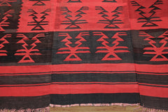 7x9 Red, Charcoal, Brown Color Hand Woven Turkish Kilim Wool Southwestern Oriental Rug