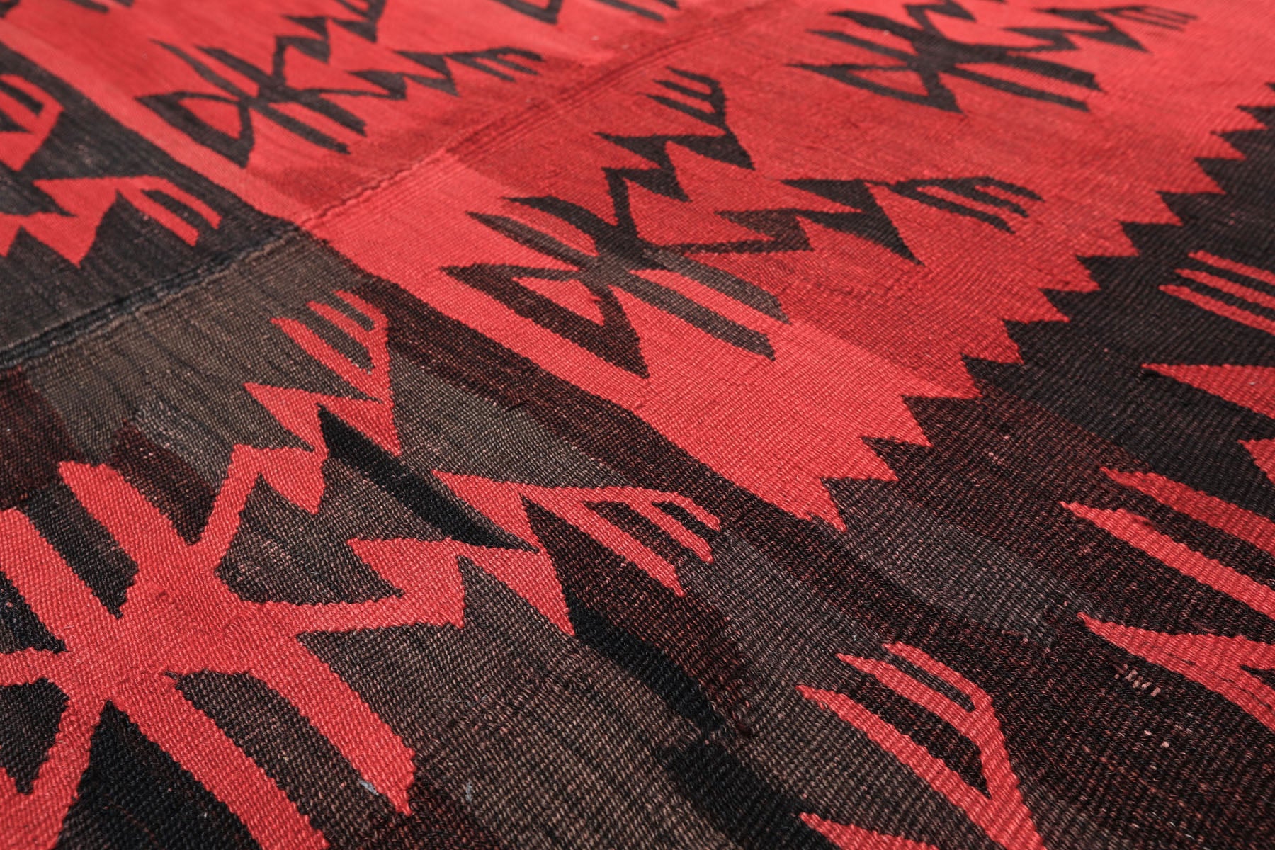 7x9 Red, Charcoal, Brown Color Hand Woven Turkish Kilim Wool Southwestern Oriental Rug