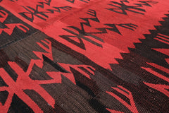 7x9 Red, Charcoal, Brown Color Hand Woven Turkish Kilim Wool Southwestern Oriental Rug