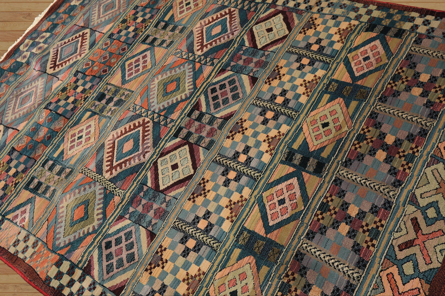 5x8 Teal, Ivory, Peach Color Machine Made Gabbeh Wool Southwestern Oriental Rug