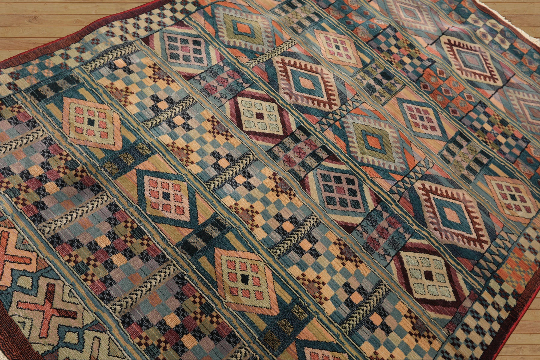 5x8 Teal, Ivory, Peach Color Machine Made Gabbeh Wool Southwestern Oriental Rug