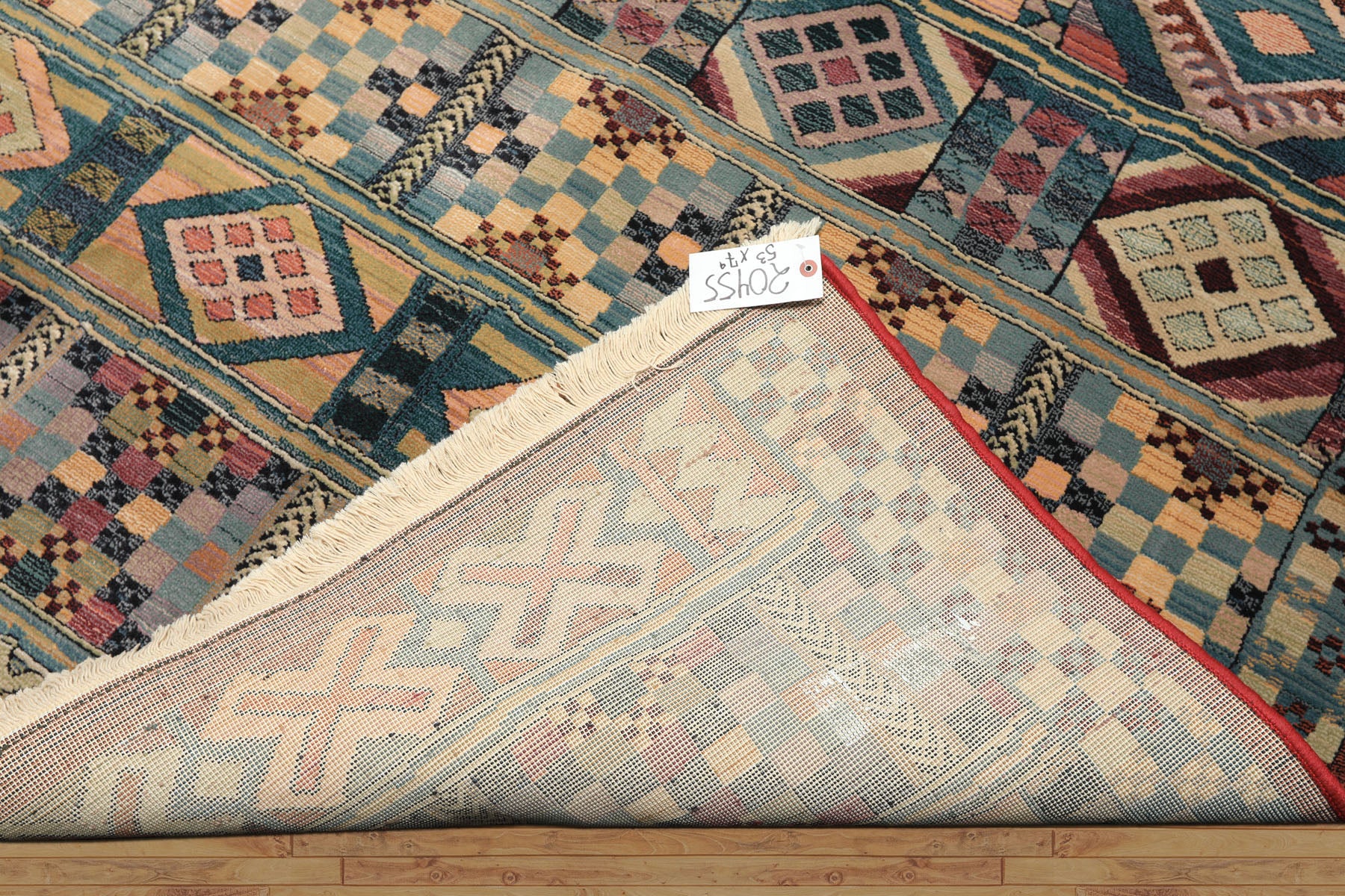 5x8 Teal, Ivory, Peach Color Machine Made Gabbeh Wool Southwestern Oriental Rug