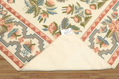 6x9 Ivory, Blush, Rose Color Hand Woven Portugese Needlepoint Wool Transitional Oriental Rug
