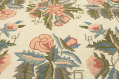 6x9 Ivory, Blush, Rose Color Hand Woven Portugese Needlepoint Wool Transitional Oriental Rug
