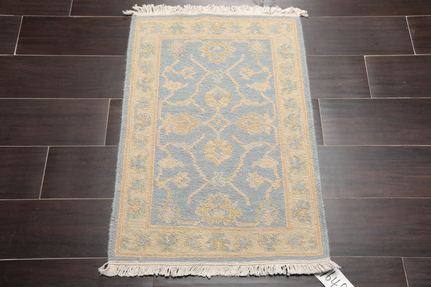 2x3 Aqua, Light Gold, Color Hand Knotted All-Over 100% Wool Transitional Oriental Rug