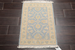 2x3 Aqua, Light Gold, Color Hand Knotted All-Over 100% Wool Transitional Oriental Rug