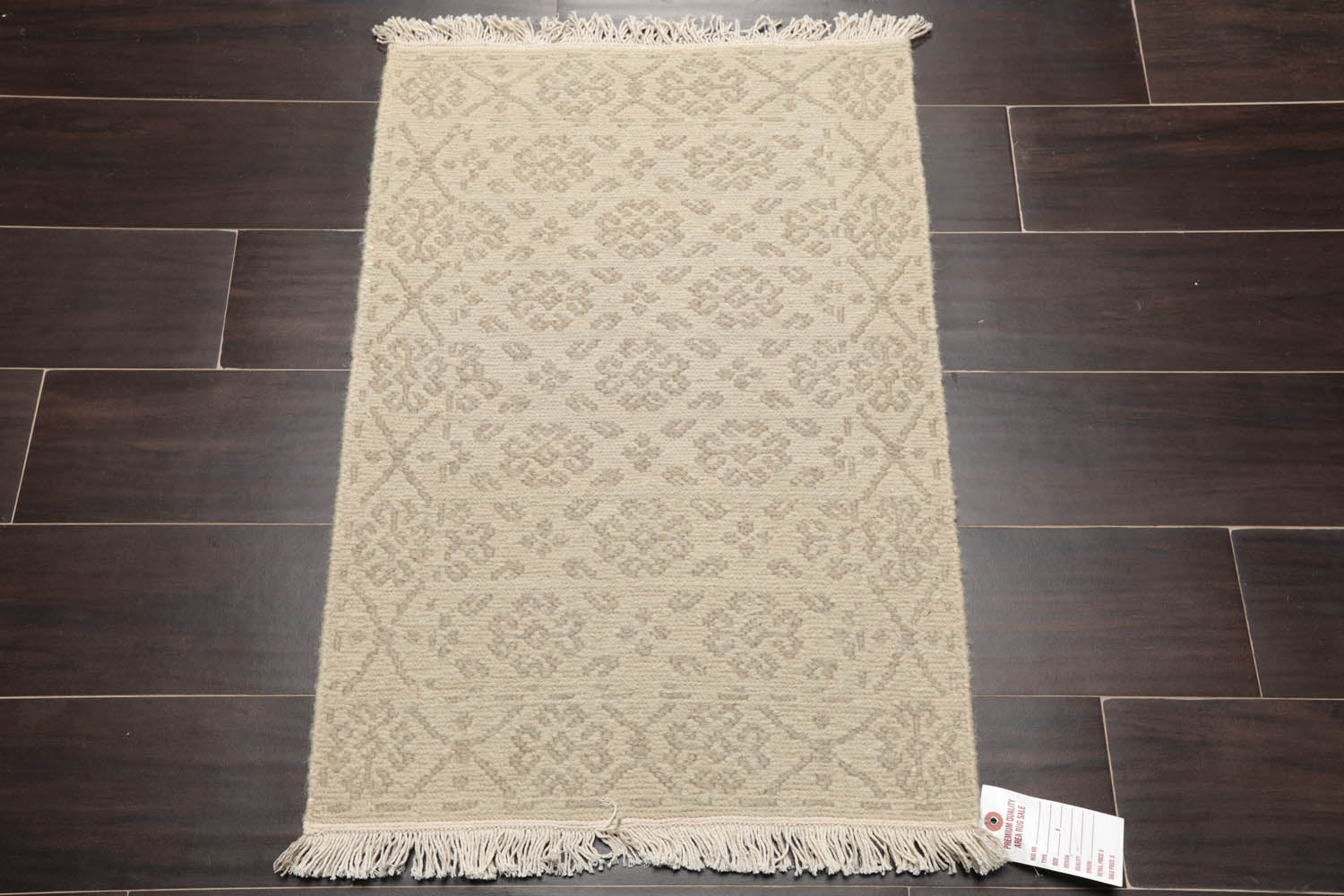 2x3 Tone on Tone Beige, , Color Hand Knotted All-Over 100% Wool Transitional Oriental Rug