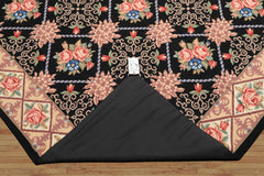 6x9 Black, Ivory, Green Color Hand Woven French Aubusson Needlepoint Wool Traditional Oriental Rug