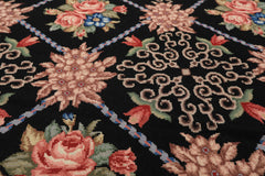 6x9 Black, Ivory, Green Color Hand Woven French Aubusson Needlepoint Wool Traditional Oriental Rug