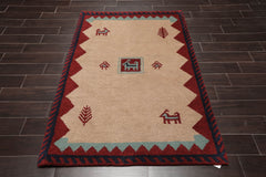 4x6 Beige, Burgundy, Navy Color Hand Knotted All-Over 100% Wool Traditional Oriental Rug