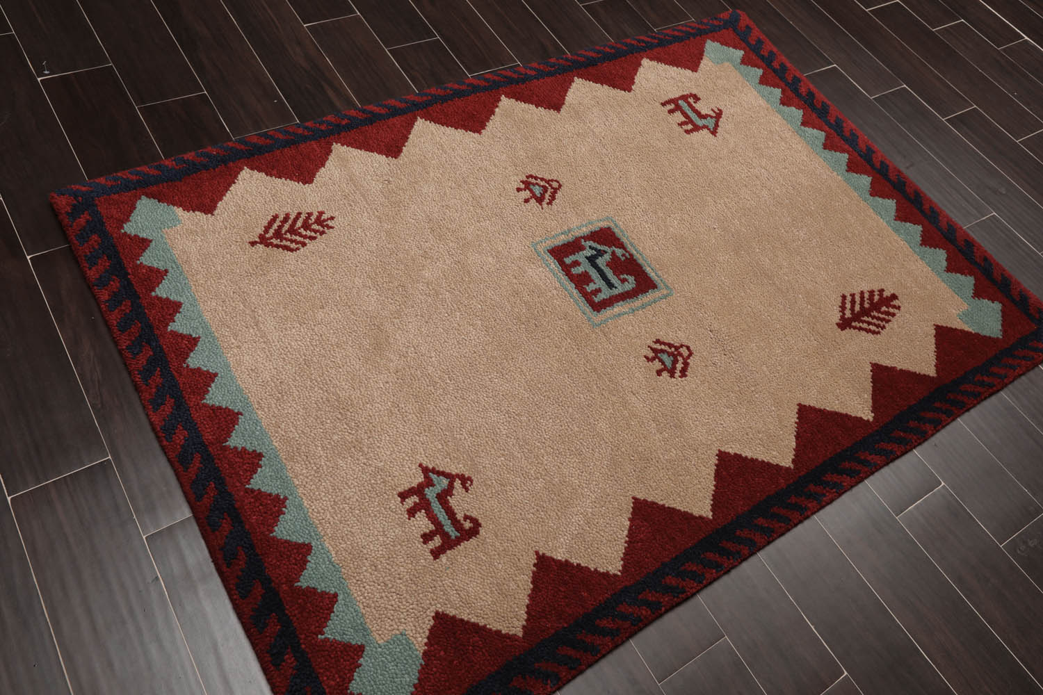 4x6 Beige, Burgundy, Navy Color Hand Knotted All-Over 100% Wool Traditional Oriental Rug