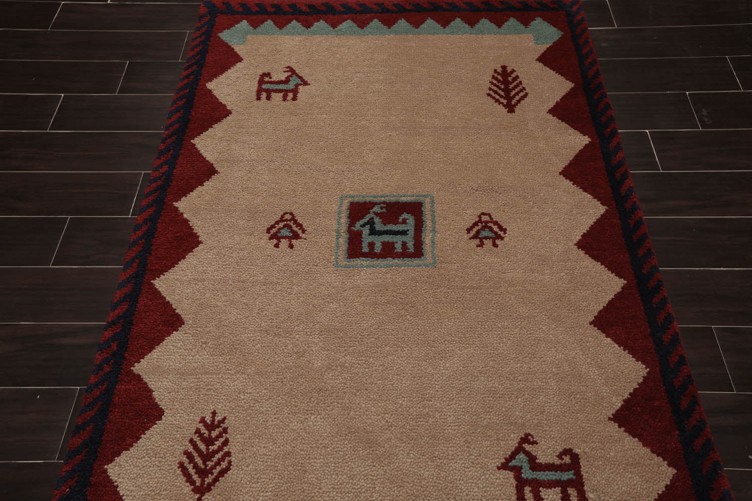 4x6 Beige, Burgundy, Navy Color Hand Knotted All-Over 100% Wool Traditional Oriental Rug