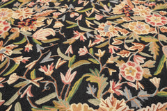 6x9 Black, Ivory, Tan Color Hand Woven Chainstitch Wool Transitional Oriental Rug