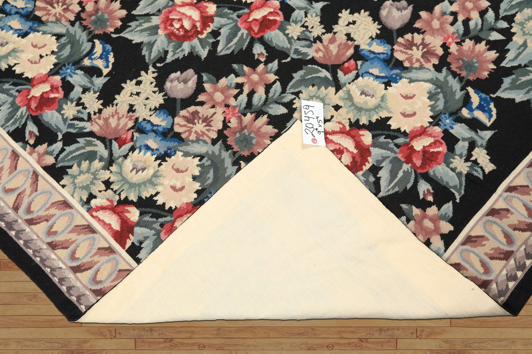 6x9 Black, Ivory, Rose Color Hand Woven French Aubusson Needlepoint Wool Traditional Oriental Rug