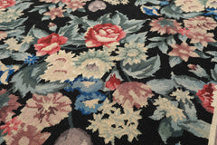 6x9 Black, Ivory, Rose Color Hand Woven French Aubusson Needlepoint Wool Traditional Oriental Rug