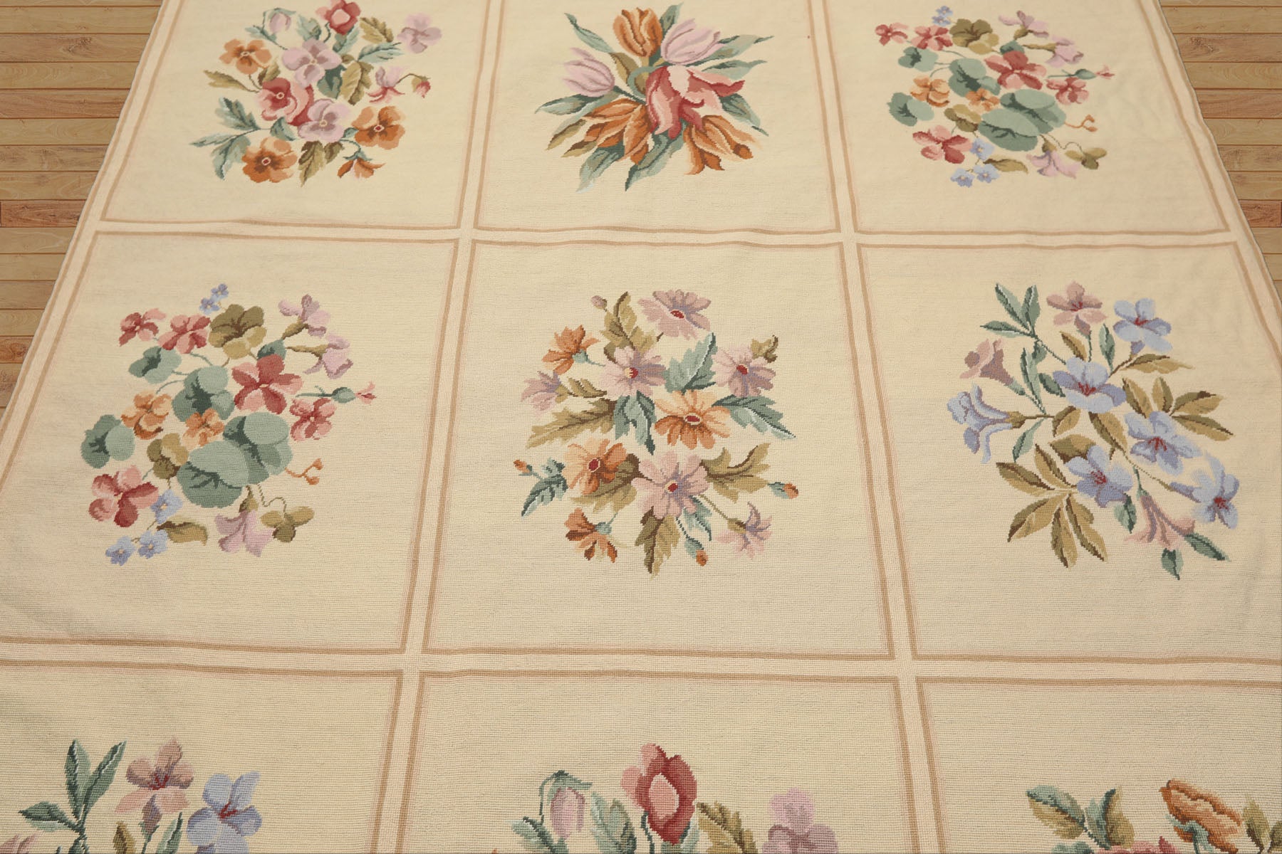 6x9 Ivory, Pink, Lavender Color Hand Woven French Aubusson Needlepoint Wool Traditional Oriental Rug