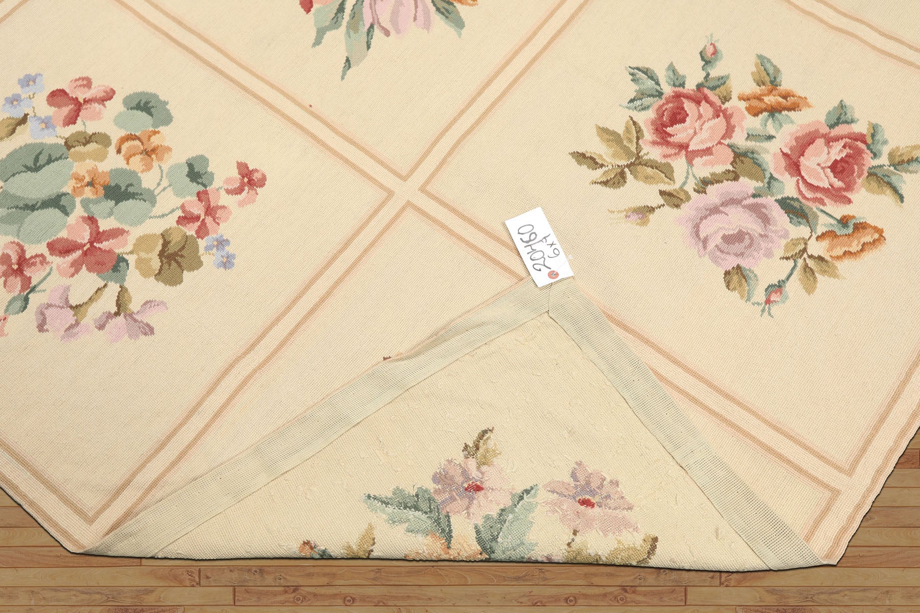 6x9 Ivory, Pink, Lavender Color Hand Woven French Aubusson Needlepoint Wool Traditional Oriental Rug