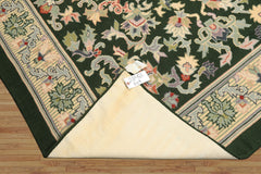 6x9 Green, Ivory, Blush Color Hand Woven Portugese Needlepoint Wool Transitional Oriental Rug