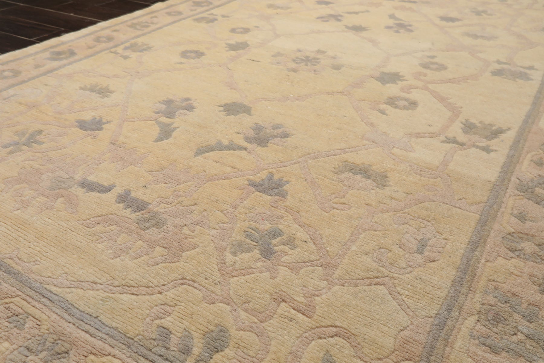 6x9 Ivory, Gray, Rose Color Hand Knotted Tibetan Wool Transitional Oriental Rug