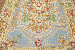 6x9 Aqua, Blue, Ivory Color Hand Woven Chainstitch Wool Traditional Oriental Rug