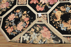 6x9 Black, Ivory, Rose Color Hand Woven French Aubusson Needlepoint Wool Traditional Oriental Rug