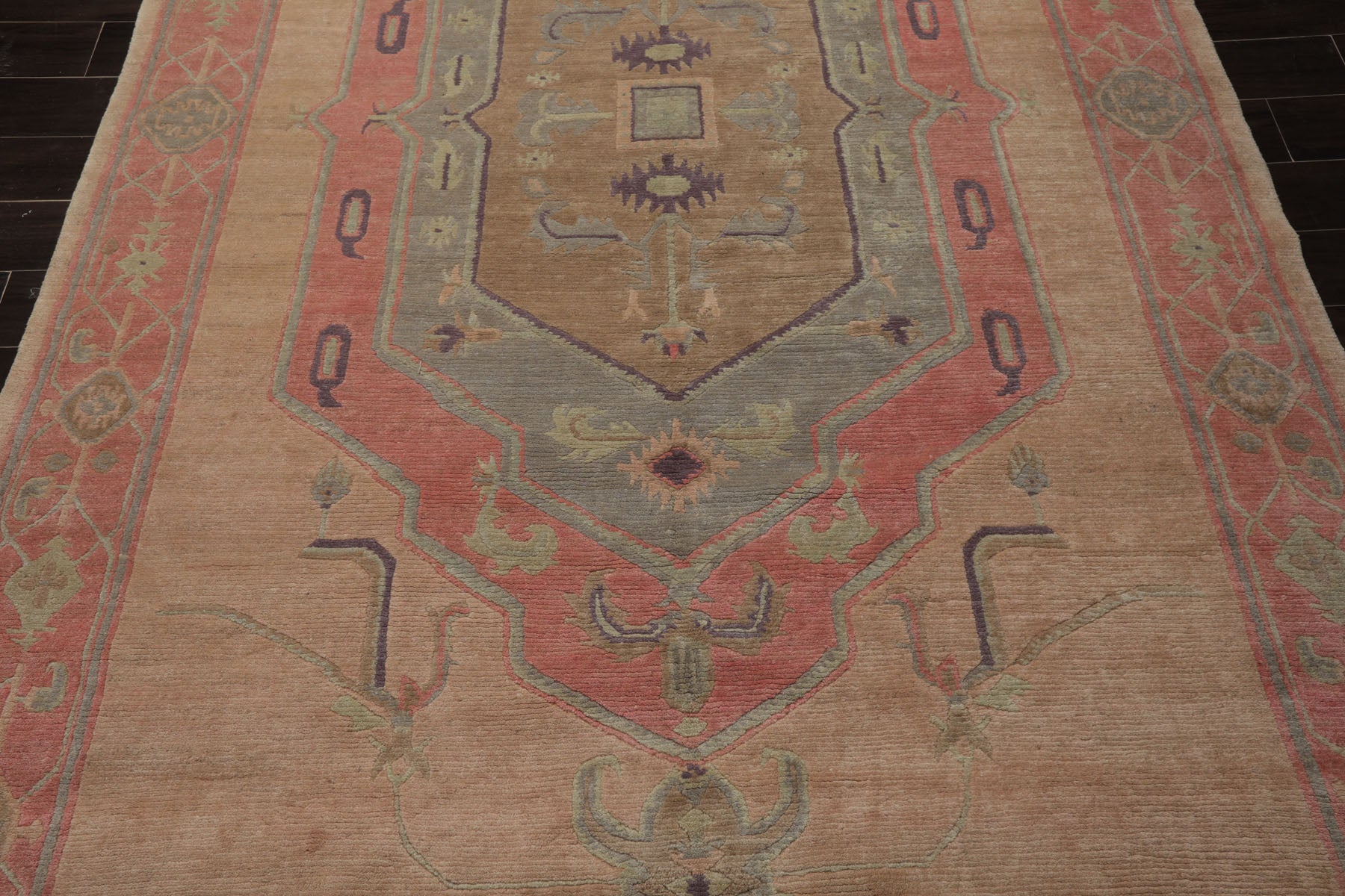 6x10 Faded Peach, Blush, Aqua Color Hand Knotted Tibetan Wool Traditional Oriental Rug