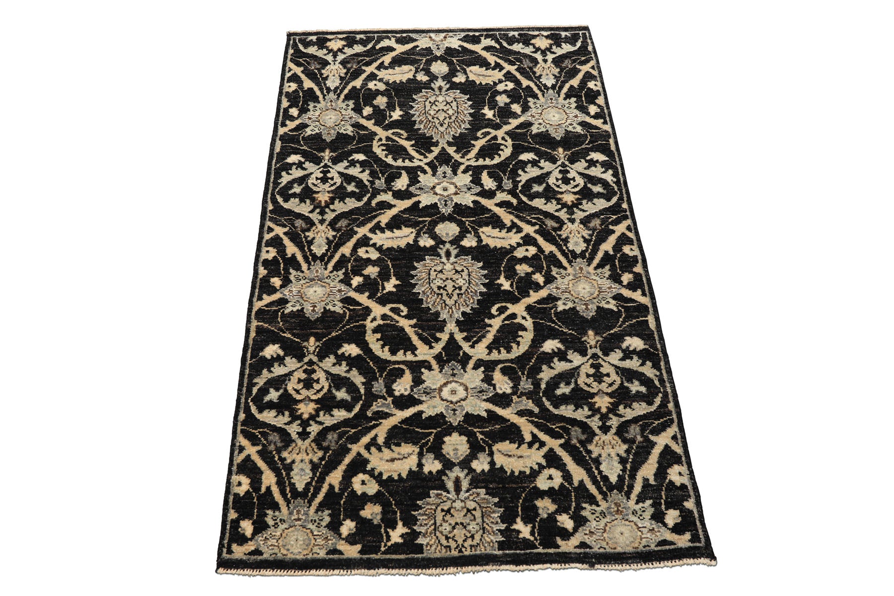 3x5 Charcoal, Beige, Gray Color Hand Knotted Indo Persian Wool Transitional Oriental Rug