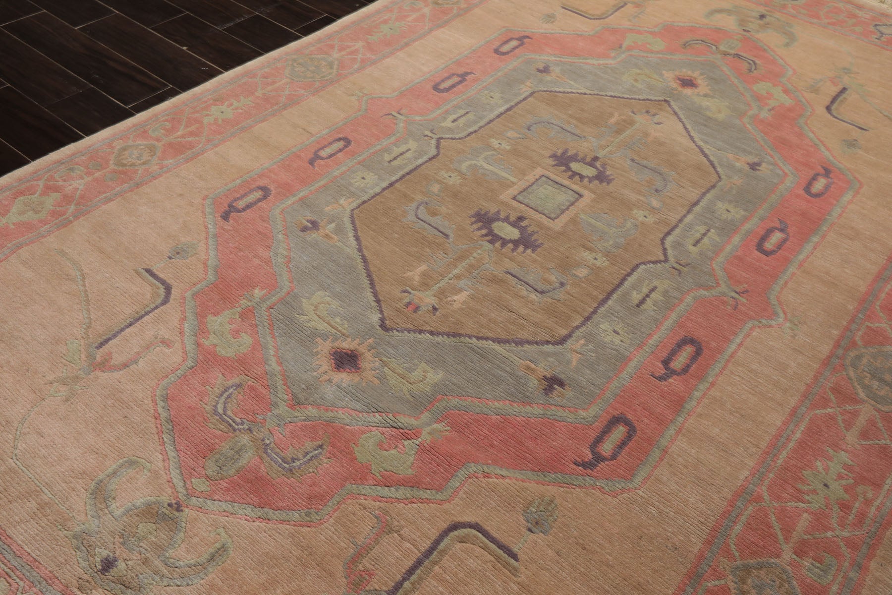 6x10 Faded Peach, Blush, Aqua Color Hand Knotted Tibetan Wool Traditional Oriental Rug