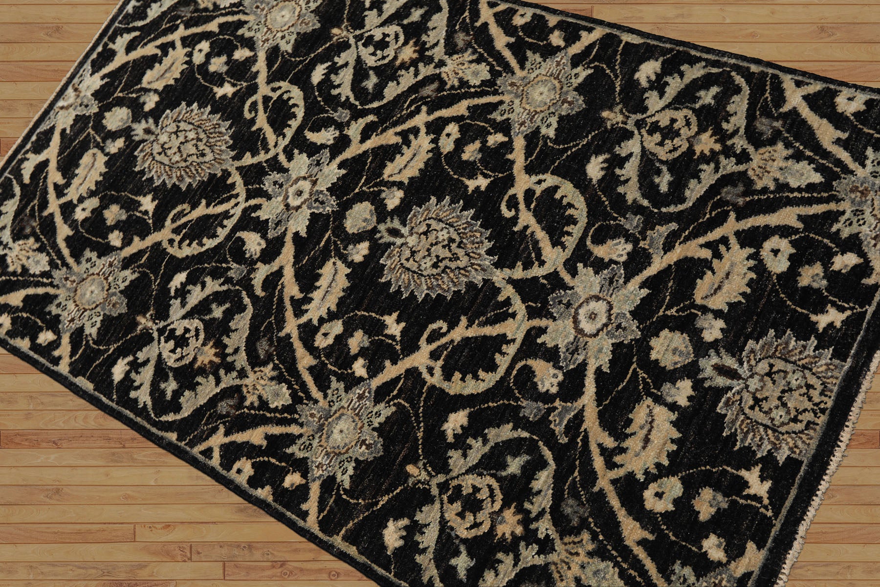 3x5 Charcoal, Beige, Gray Color Hand Knotted Indo Persian Wool Transitional Oriental Rug
