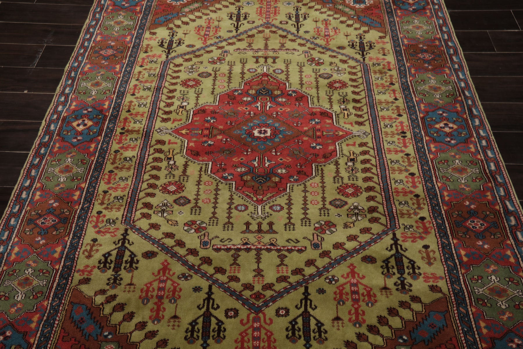 5x7 Pistacchio, Raspberry, Brown Color Hand Knotted Oushak Wool Traditional Oriental Rug