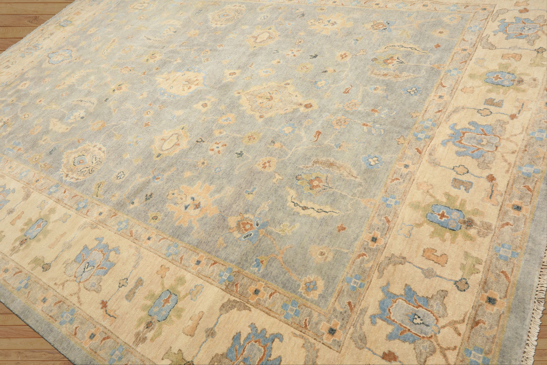 10x14 Gray, Beige, Turquoise Color Hand Knotted Oushak Wool Traditional Oriental Rug