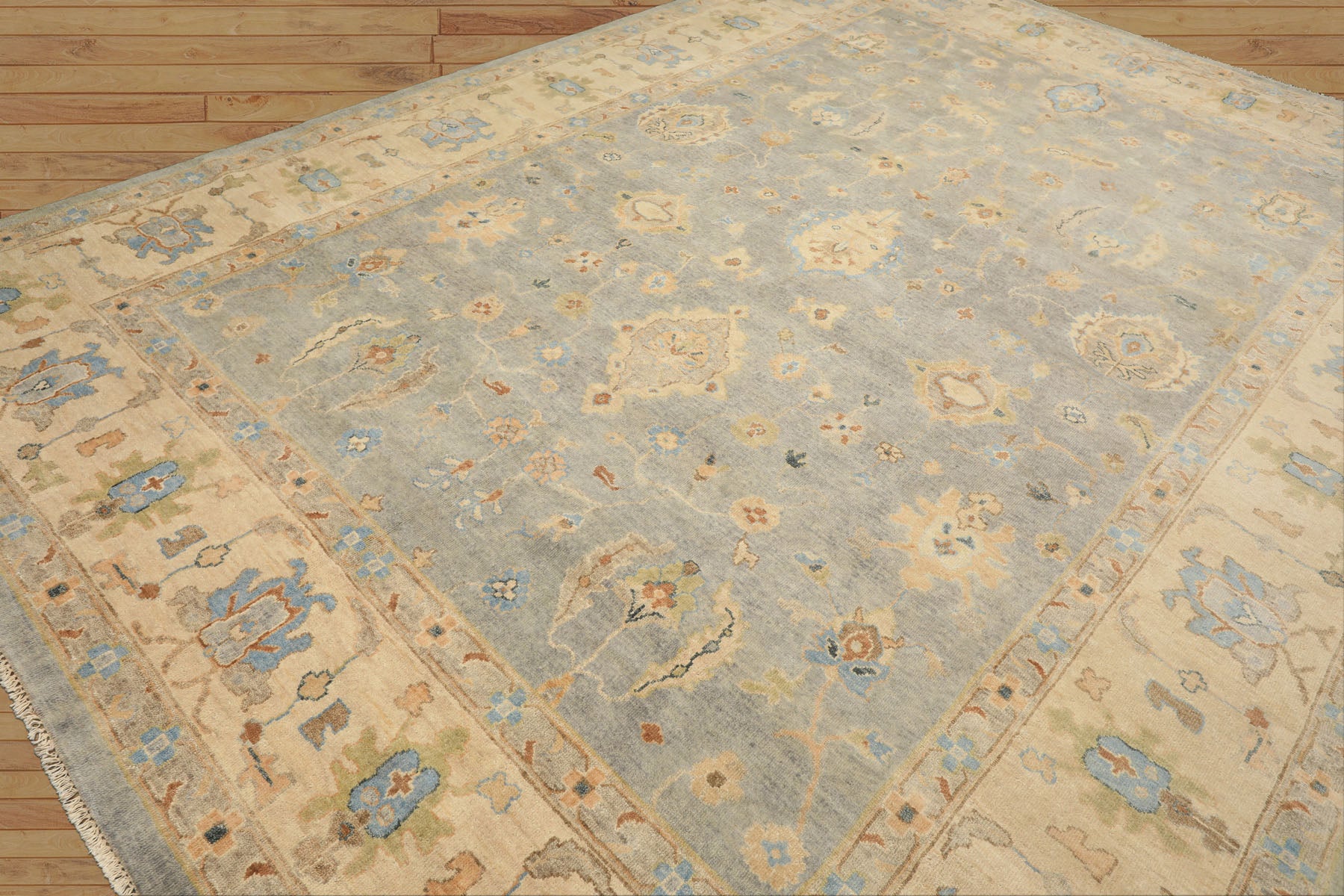 10x14 Gray, Beige, Turquoise Color Hand Knotted Oushak Wool Traditional Oriental Rug