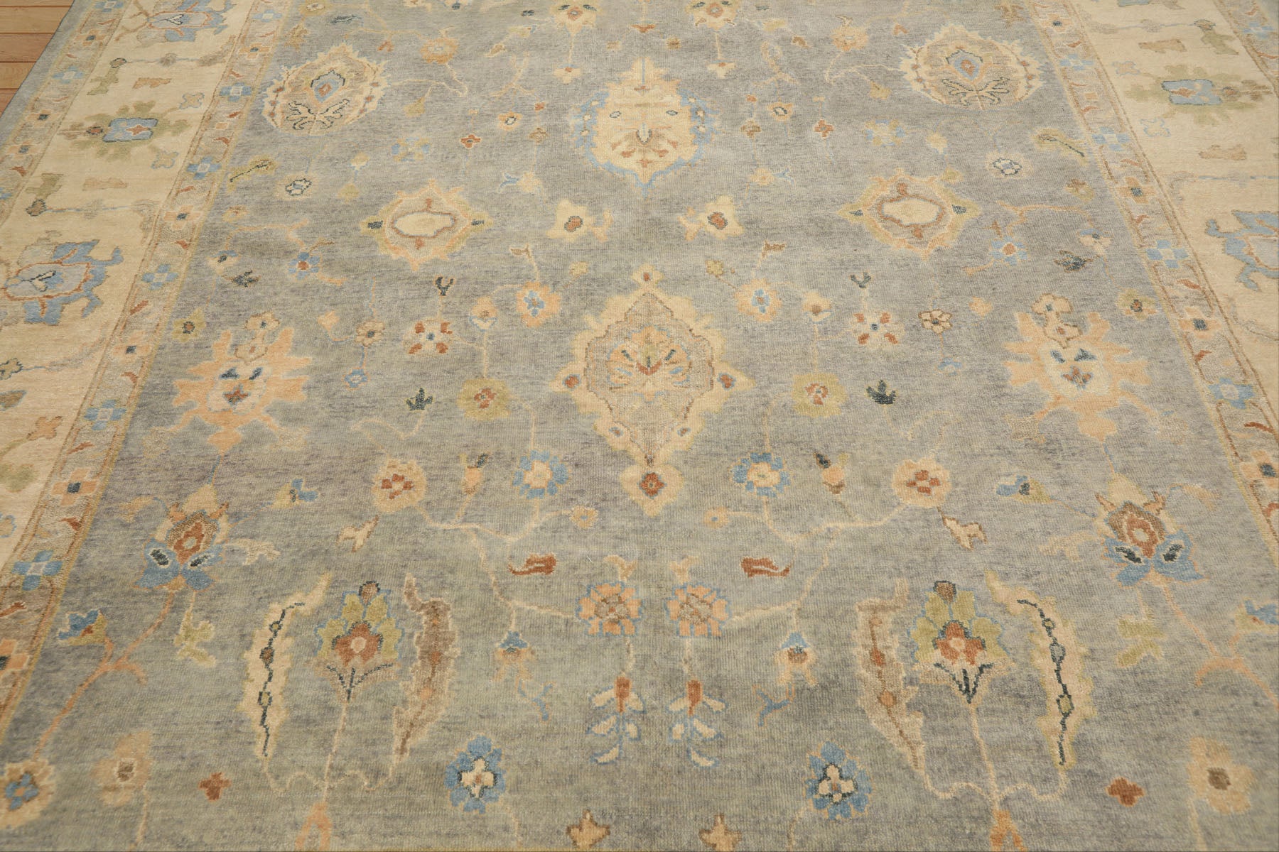 10x14 Gray, Beige, Turquoise Color Hand Knotted Oushak Wool Traditional Oriental Rug