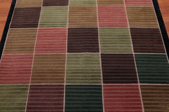 5x7 Black, Chocolate, Green Color Hand Knotted Checked 100% Wool Traditional Oriental Rug