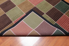 5x7 Black, Chocolate, Green Color Hand Knotted Checked 100% Wool Traditional Oriental Rug