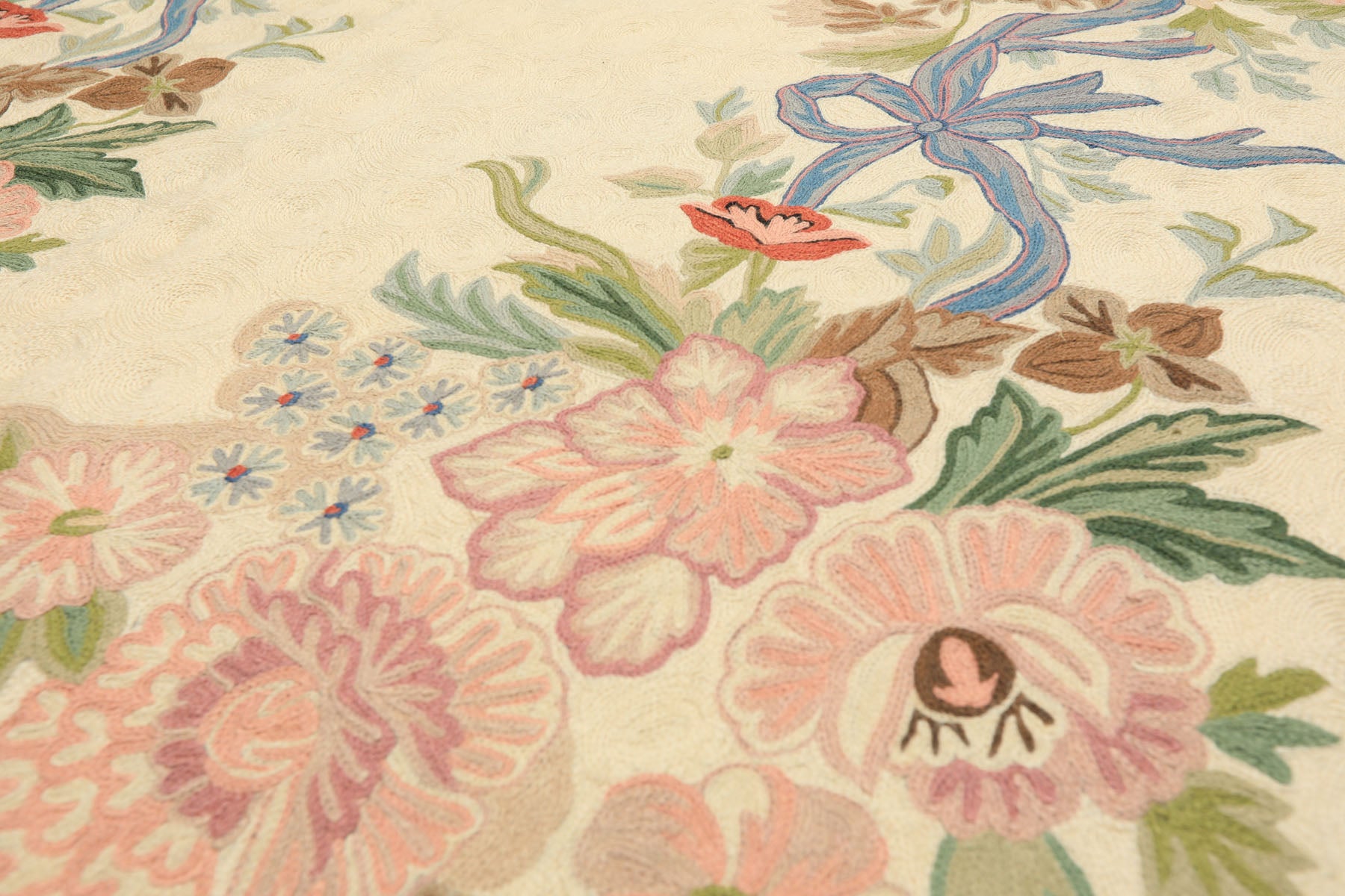 6x9 Ivory, Rose, Blue Color Hand Woven Chainstitch Wool Traditional Oriental Rug