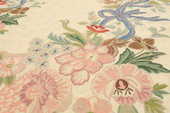 6x9 Ivory, Rose, Blue Color Hand Woven Chainstitch Wool Traditional Oriental Rug