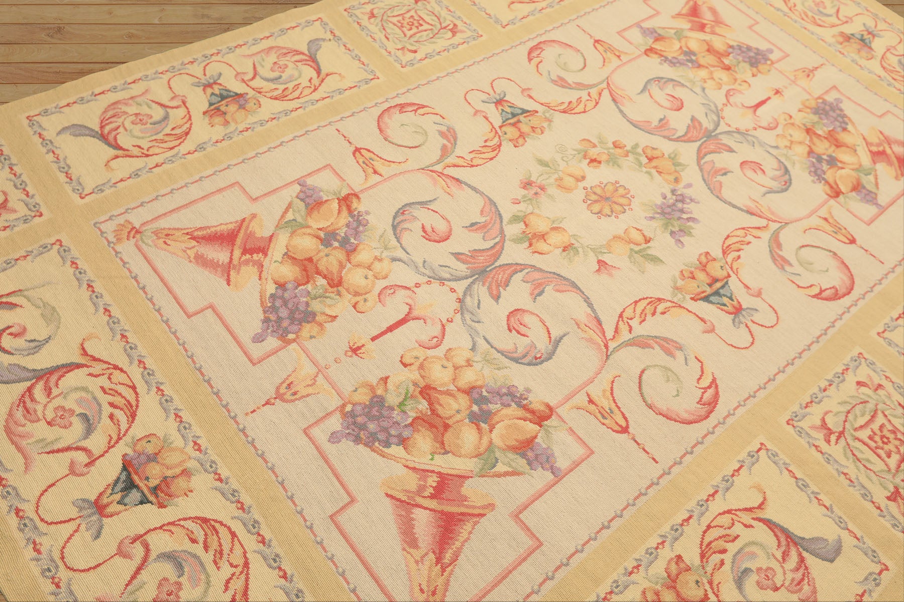 6x8 Beige, Rose, Lavender Color Hand Knotted French Aubusson Needlepoint Wool Traditional Oriental Rug