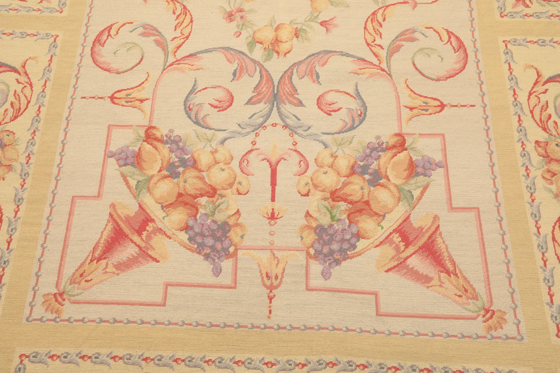 6x8 Beige, Rose, Lavender Color Hand Knotted French Aubusson Needlepoint Wool Traditional Oriental Rug