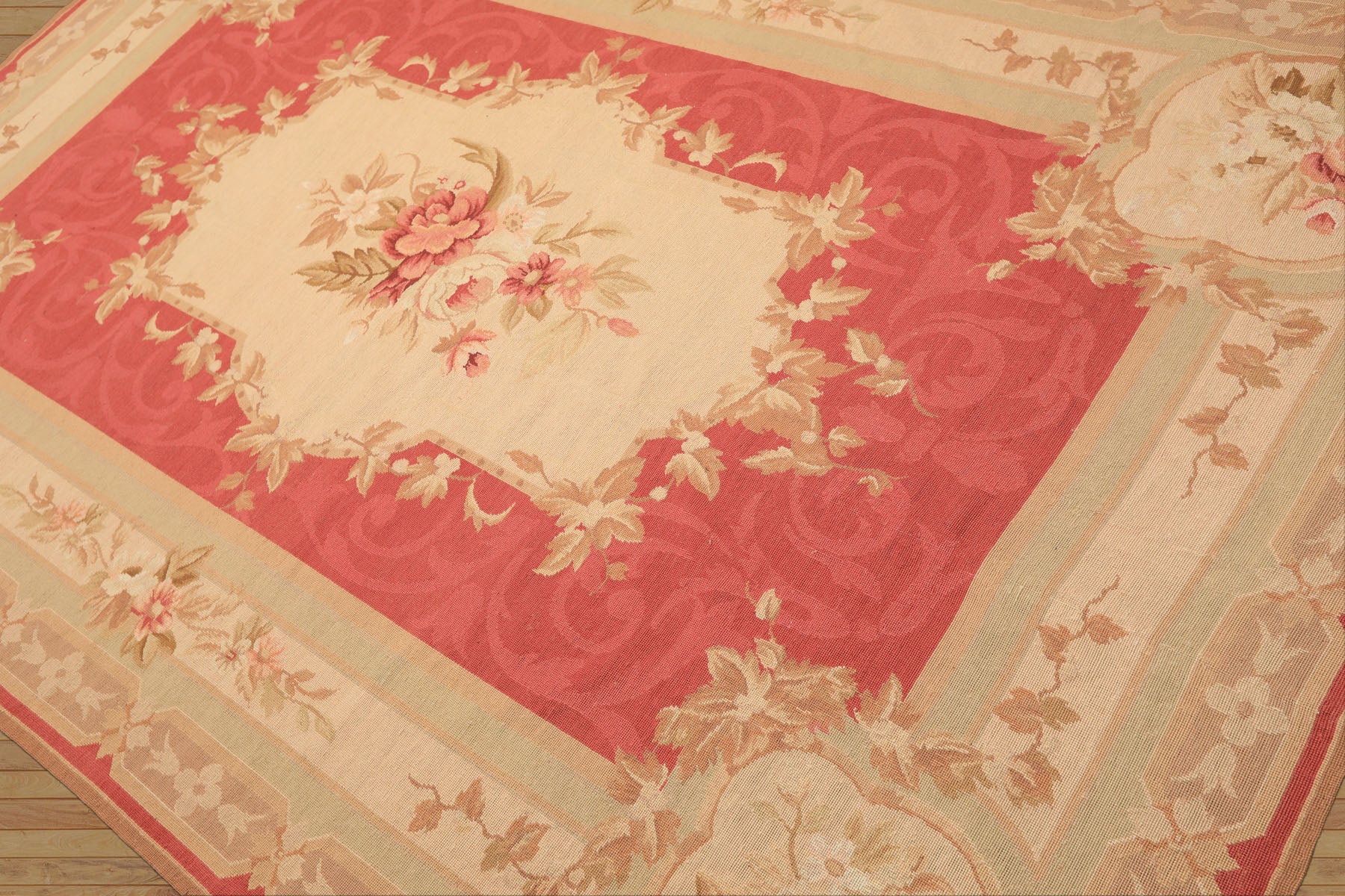 6x9 Fuschsia, Beige, Mint Color Hand Knotted French Aubusson Needlepoint Wool Traditional Oriental Rug