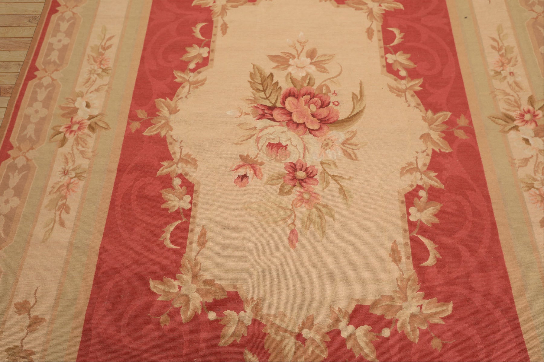 6x9 Fuschsia, Beige, Mint Color Hand Knotted French Aubusson Needlepoint Wool Traditional Oriental Rug