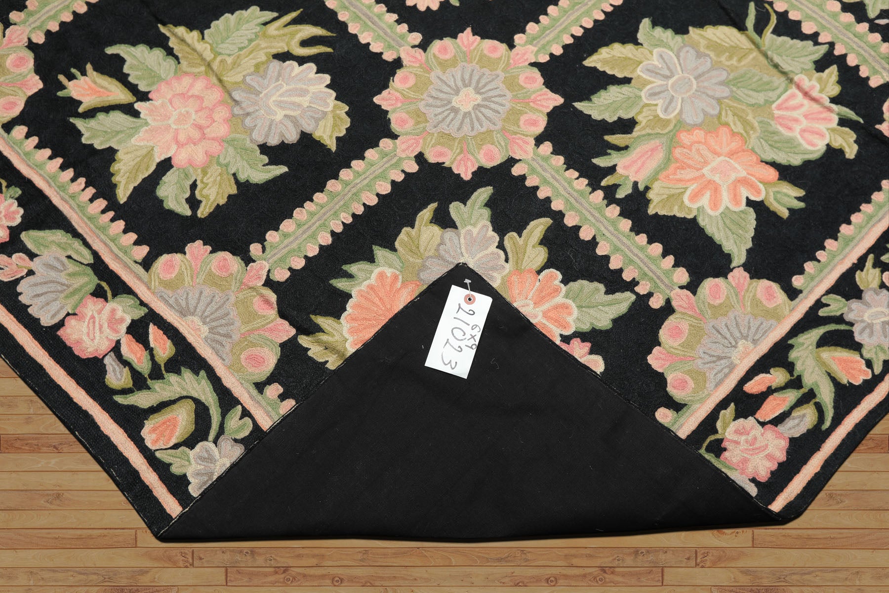 6x9 Charcoal, Green, Rose Color Hand Woven Chainstitch Wool Traditional Oriental Rug