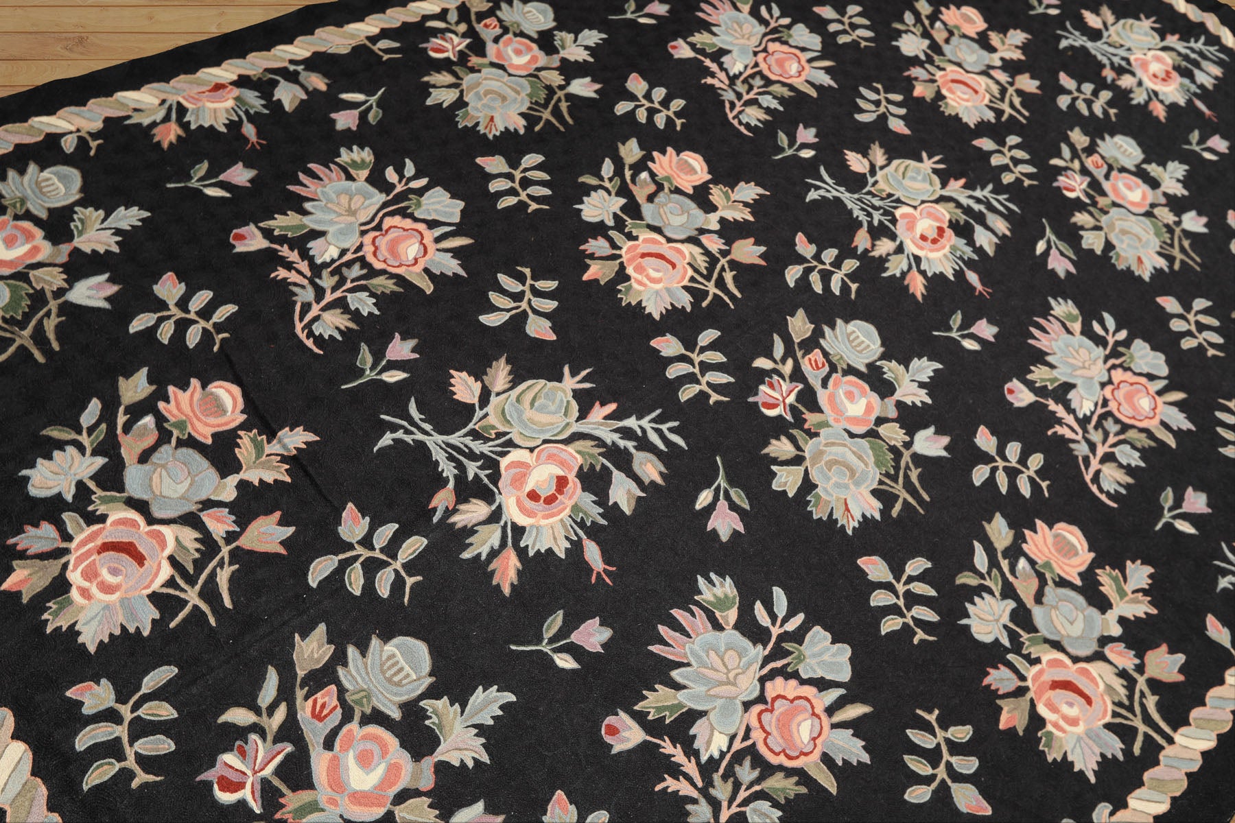 6x9 Charcoal, Rose, Green Color Hand Woven Chainstitch Wool Traditional Oriental Rug