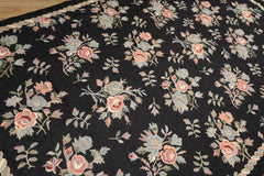 6x9 Charcoal, Rose, Green Color Hand Woven Chainstitch Wool Traditional Oriental Rug